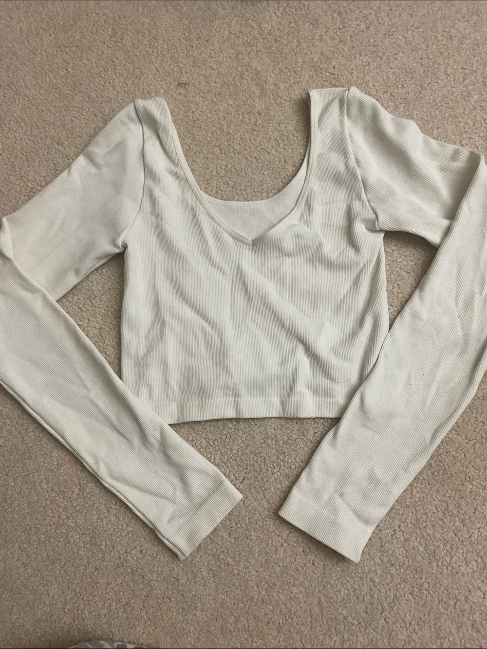 FREE Aeropostale Cream Ribbed Scoop Cropped Long Sleeve Top